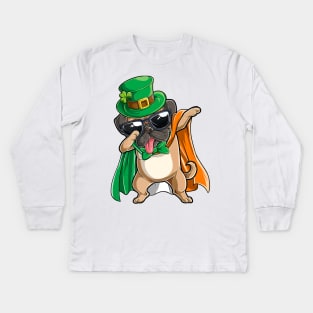 Dabbing Pug St Patricks Day Boys Leprechaun Irish Kids Long Sleeve T-Shirt